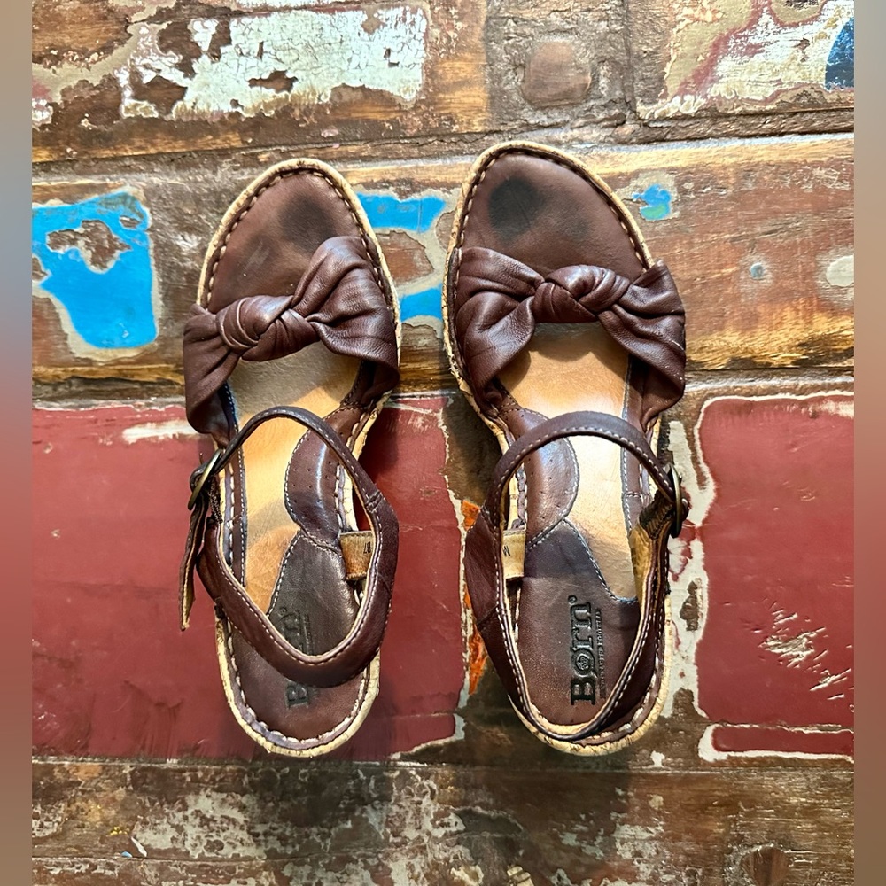 Born Leather Wedge Sandals - Picture 3 of 8